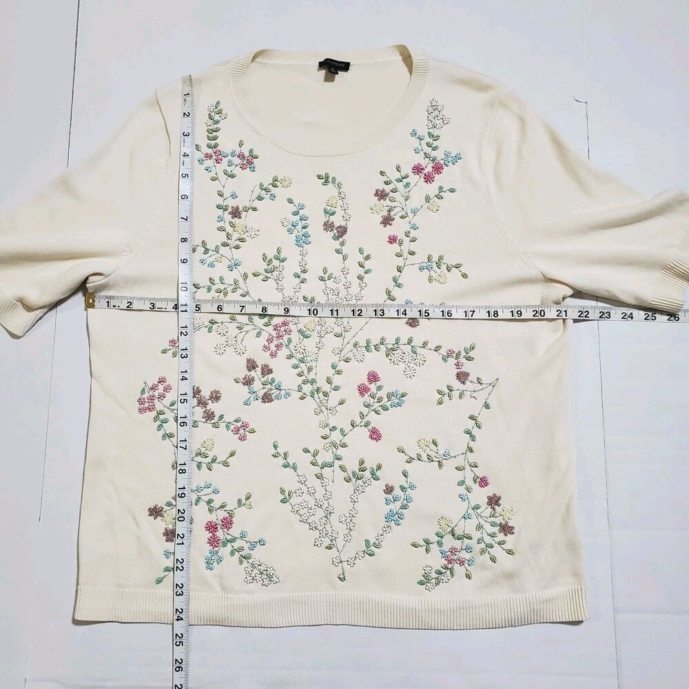 Talbots Sweater XL Floral Embellished Beaded Cream Cottagecore Knit Womens - Picture 7 of 11